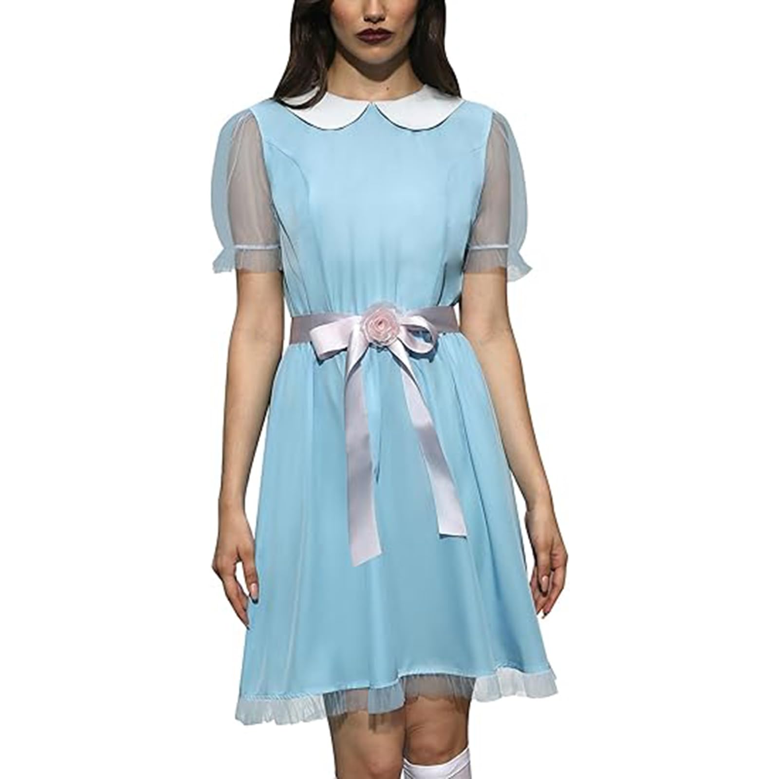 Gliswaieuznd Halloween Women Creepy Twin Costume Blue Horror Doll Dress Lolita Dress (Blue, M)