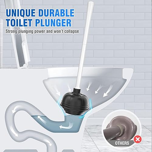 Miniatura 2 de uptronic Toilet Plunger with Holder, Unique Plunger with All-Angle Design, Plungers for Bathroom with Holder, Toilet Plunger Heavy Duty- White
