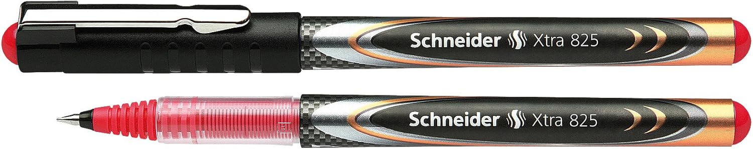 Schneider Xtra 825 Pack of 10 Rollers with liquid-ink-technologie and Conical Tip Ink red