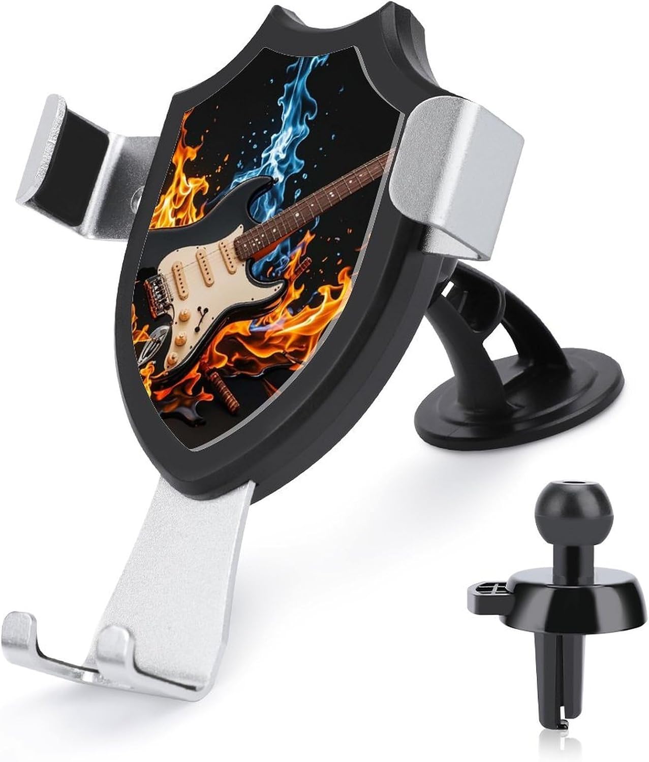 3 in 1 Universal Car Phone Mount Adjustable Suction Cup Electric Guitar Music Cell Phone Holder with Metal Hook Clip for Vent Windshield Dashboard Car Accessories Auto Interior Decoration Gift
