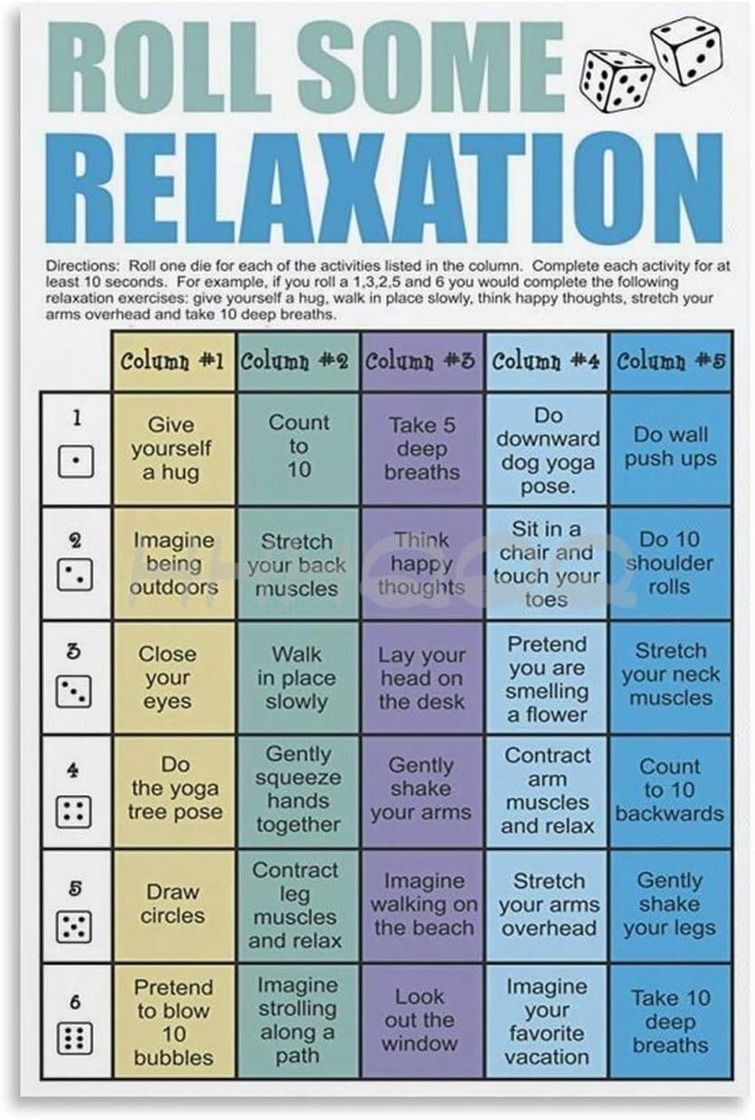 KCDFDVJFBM Sensory Movement Activities Poster Brain Breaks Indoor Recess Ideas for Classroom Calm Down Corner Home Decor(Unframed,08x12inch(20x30cm))