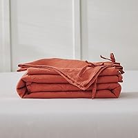 Vista 8 de Simple&Opulence Juego de funda de edredón 100 % lino, 3 piezas con cierre de corbatinas, de lino francés lavado, color liso, suave, transpirable