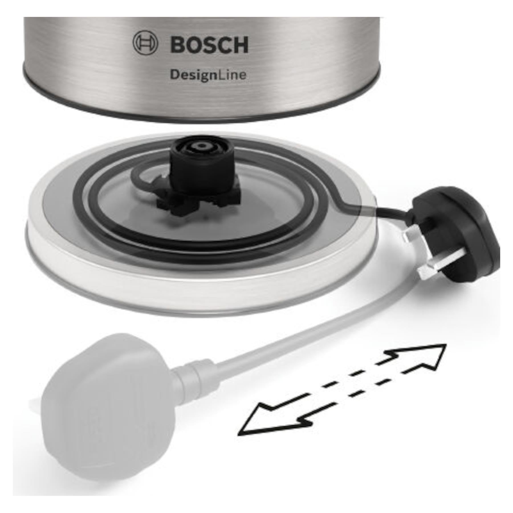 Bosch DesignLine - Hervidor de agua (1,7 l) Parte frontal cepillada. acero inoxidable