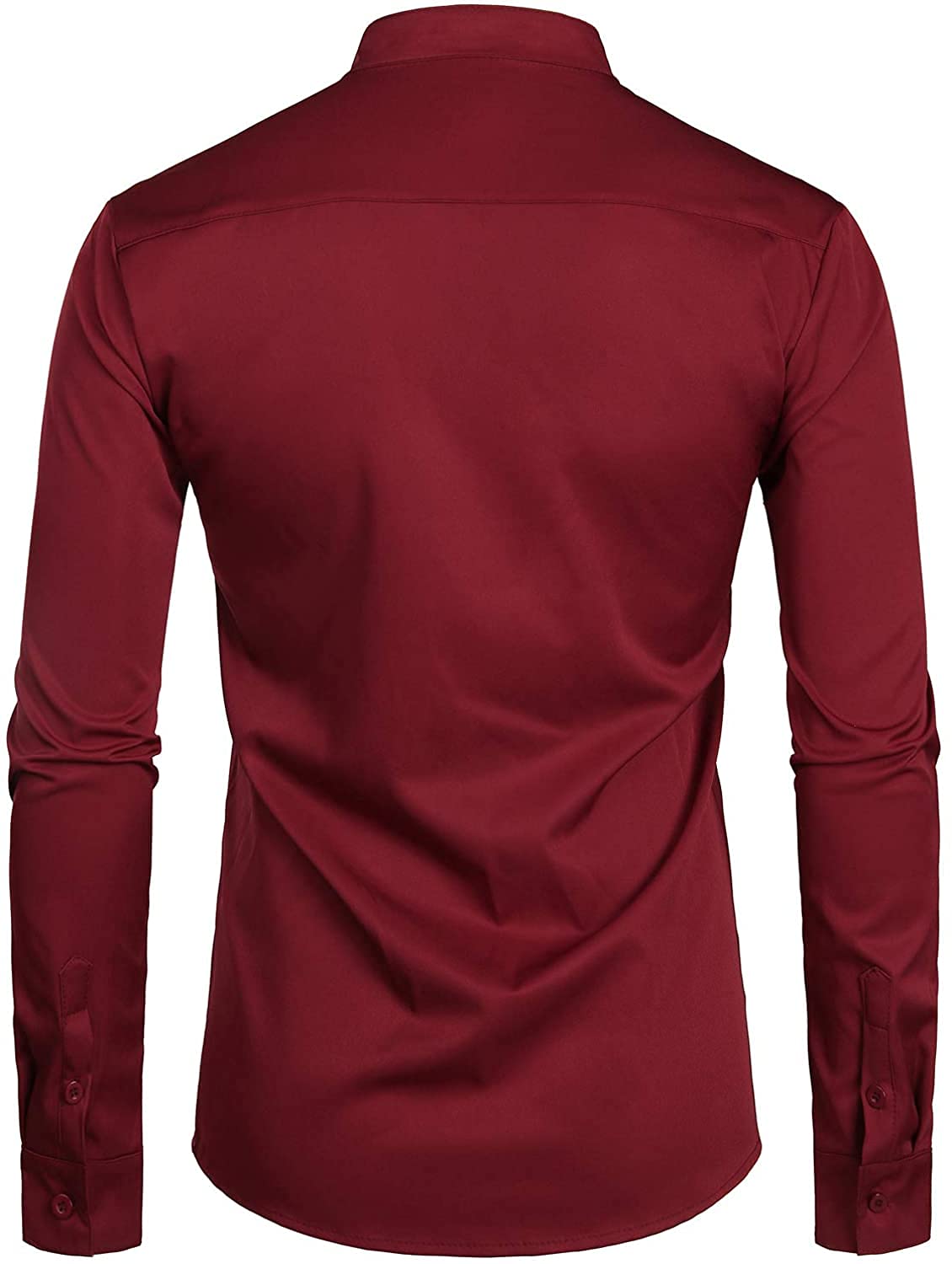 PARKLEES Herren Grandad-Kragen Slim Fit Langarm Casual Button Down Kleid Shirts mit Tasche