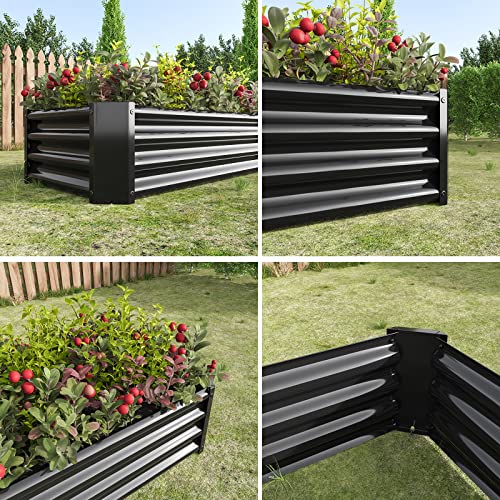Foubam Planter Raised Garden Boxes Outdoor,Metal Raised Garden Beds For Vegetables Black Rectangle #TOP4
