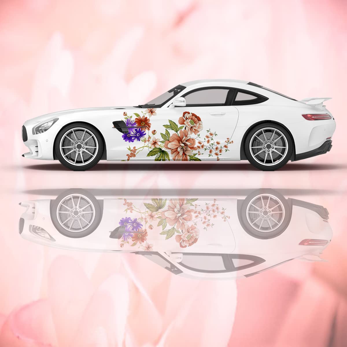 2 calcomanías de peonía rosa para automóvil, calcomanías gráficas vintage de flores moradas para el lado del automóvil, tamaño universal, gráficos de vehículos grandes, color gris