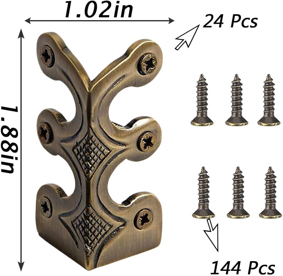 24 pcs Solid Brass Baseboard Corner Protectors, Skirting Board Corner Protectors, Vintage Metal Corner Protector Table Corner Edge Cover Safety Bracket with Screws (Bronze)