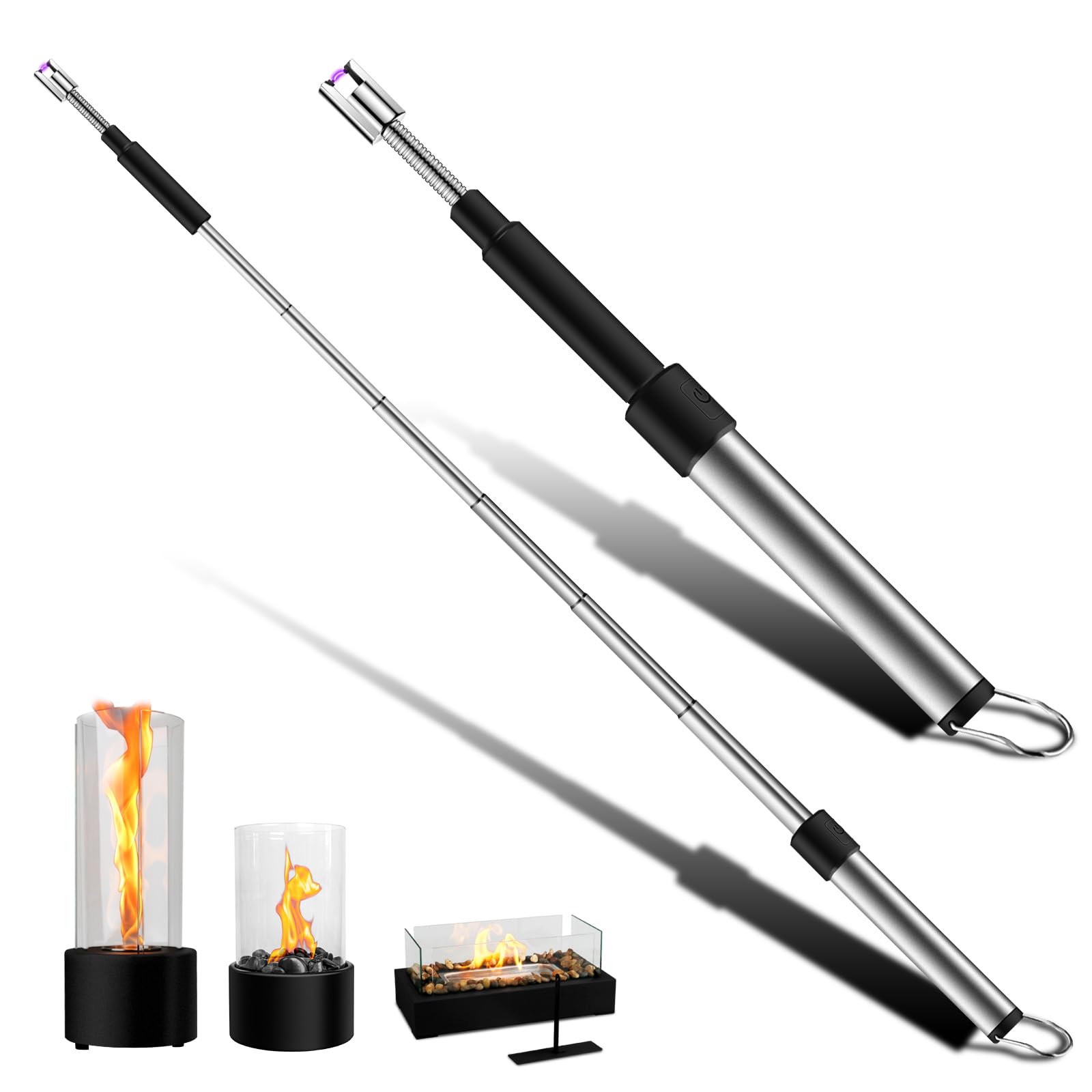 Candle Lighter Electric Lighter, USB Electric Lighters Rechargeable Flexible Neck Long Lighters with LED Display, Telescopic Pole Arc Lighters for Candle, Tabletop Fire Pit, Camping
