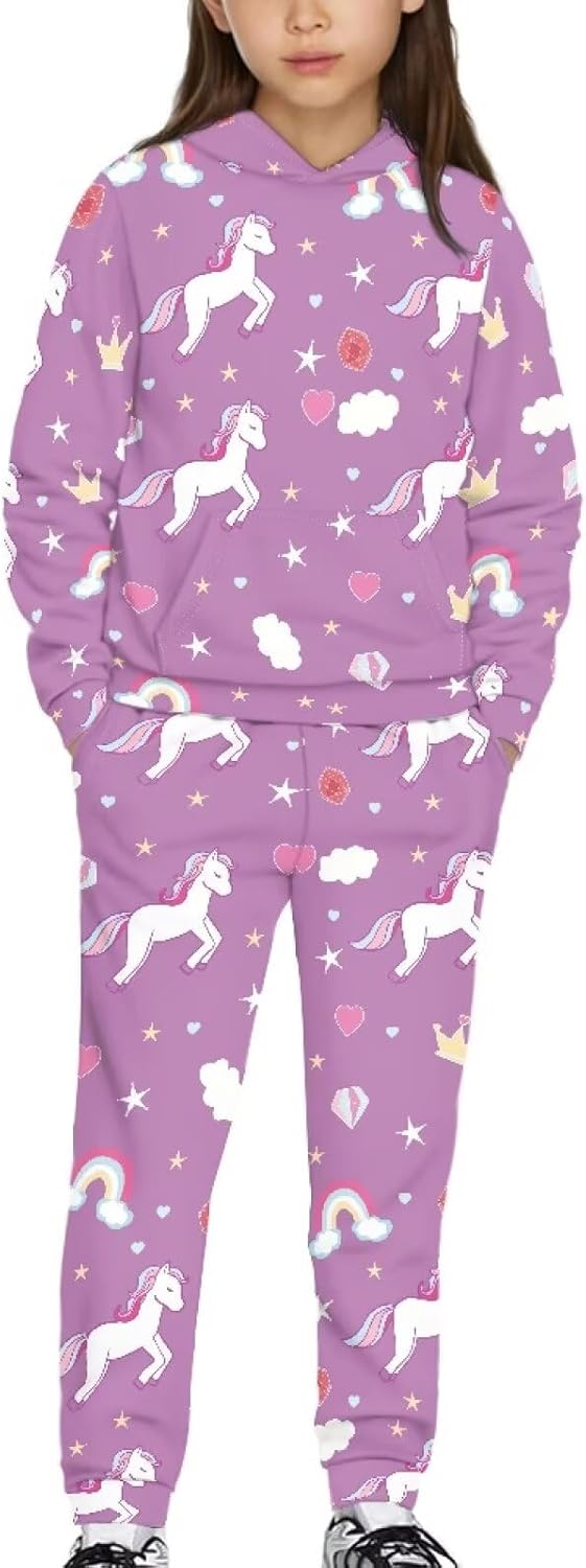 Sweatshirts for Girls 7-14 Years Old 2 Piece Hoodie Sweatshirt Tops and Sweatpants Casual Sweatsuits Set for Kids