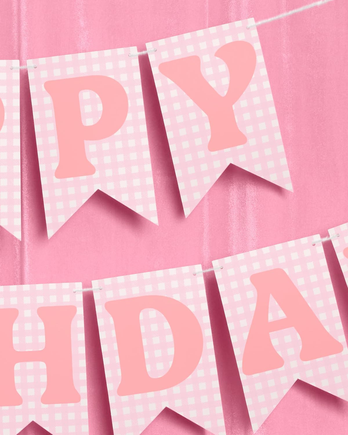 xo, Fetti Gingham Birthday Banner - 2 Pc Banner Set | Summer Camp, Pink Checker, Happy Birthday, Girls Birthday Party Decor, Preppy, Girly