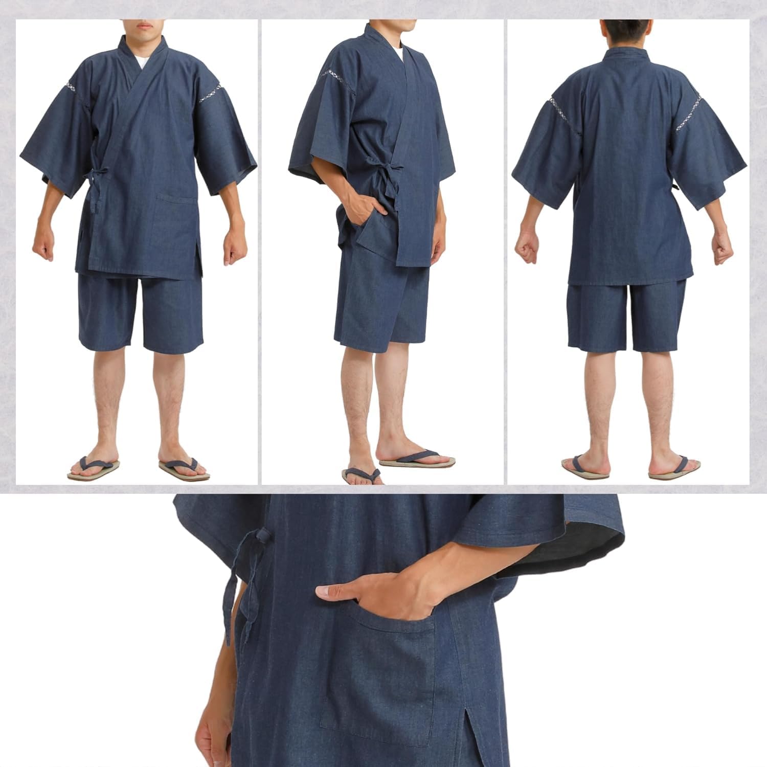 Edoten Jinbei denim men's 4.5 oz light denim fabric (cotton 100%) soft yarn-dyed fabric oversize
