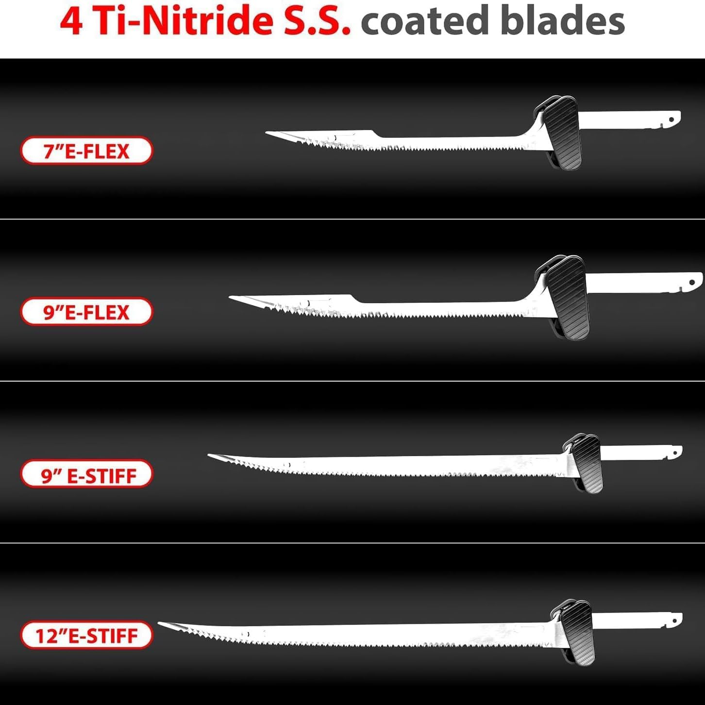 Cuchillo eléctrico inalámbrico for filetear pescado, cuchillo de pesca inalámbrico y recargable con 4 hojas recubiertas de titanio, 2 pilas, mango antideslizante y cierre de seguridad, for carne y pan
