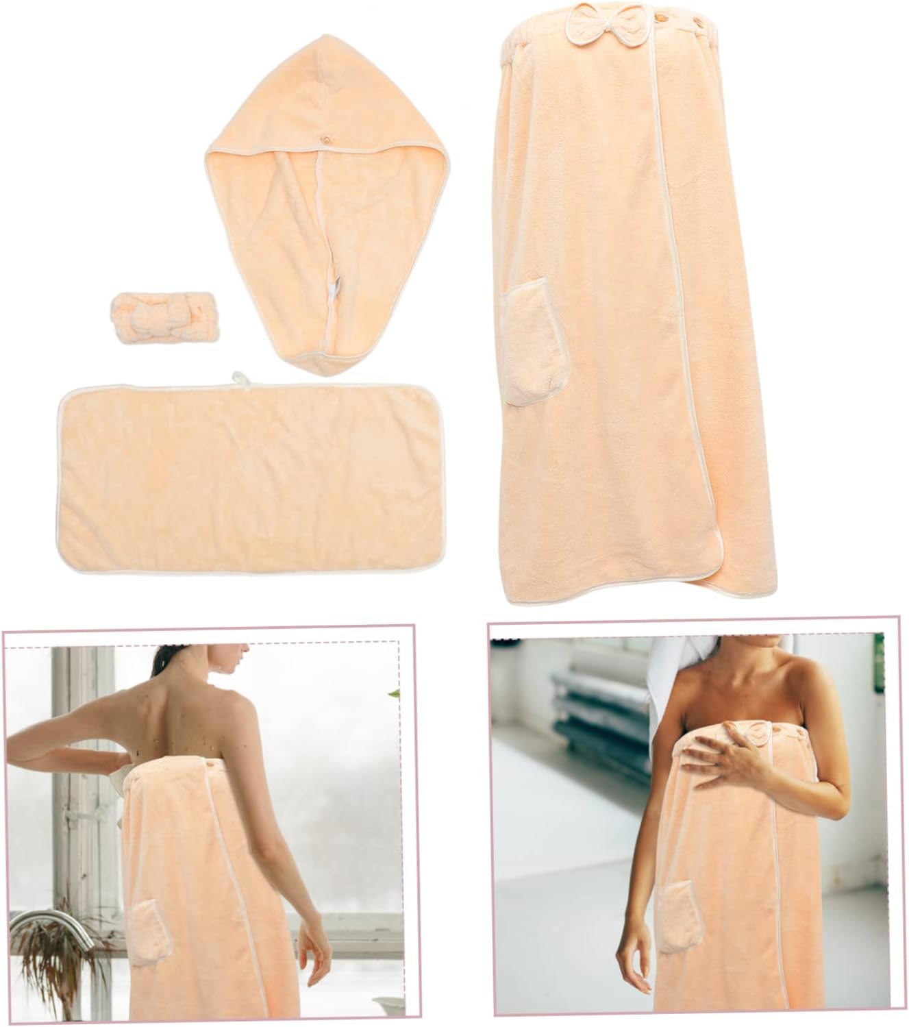 Ciieeo Wearable Bath Towel Set for Women Soft Body Wrap with Shower Hat and Headband Spa Bathing Kit Comfortable Elastic Large