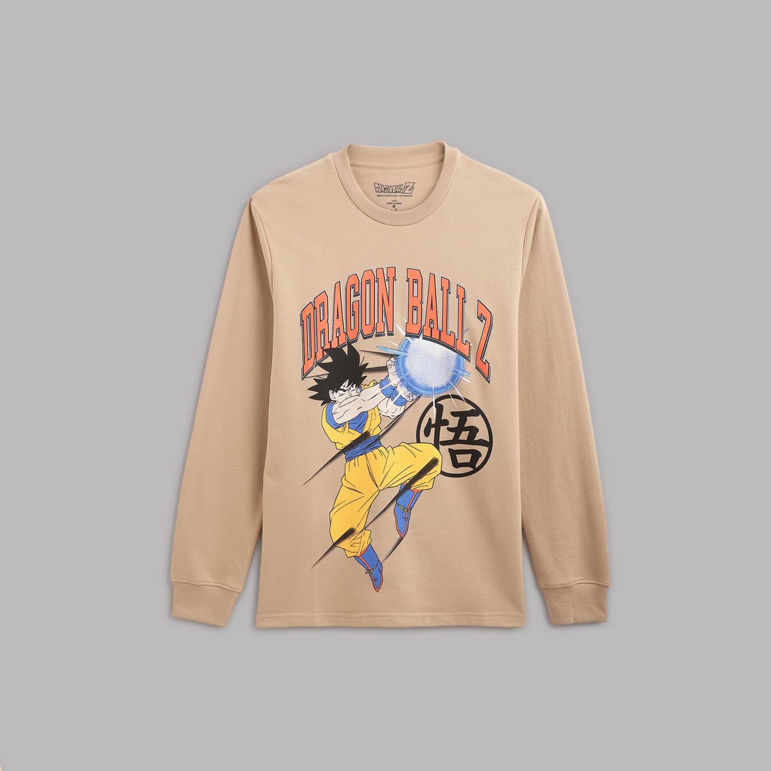 Free Authority Offizielles Dragon Ball Z: Goku Anime Grafikdruck Baumwolle Beige Regular Fit Full Sleeve T-Shirt für Herren