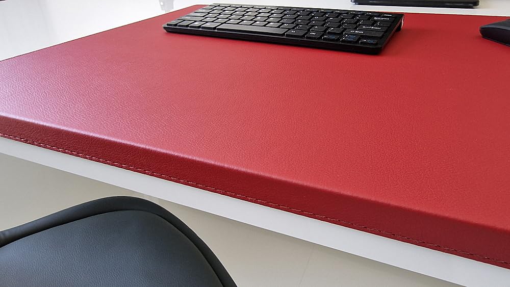 Gewinkelte Schreibtischunterlage mit Kantenschutz sanft lux Leder 70 x 47 Rot