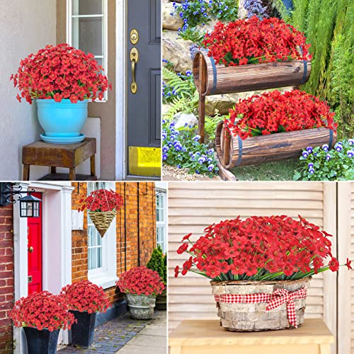24 Bundles Artificial Flowers For Outdoors Faux Plastic Plants Fake Flowers Uv Resistant Greenery Shrubs For Garden Porch Window Box Home Decor (Red) #TOP3