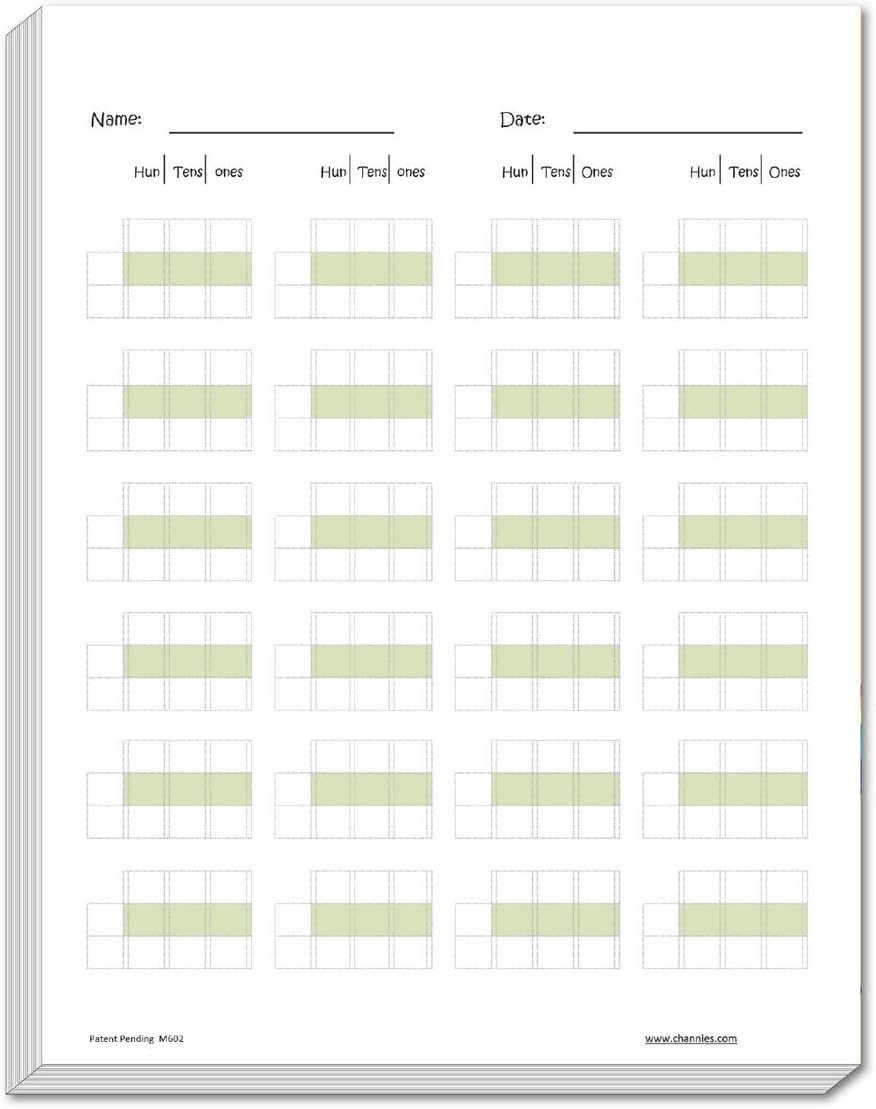 Channie’s Triple Digit Math Line-Up Pad for 3 Digit Addition Subtraction 250 Pages Counted Front & Back, 125 Sheets, Grades 2nd & 3rd, Size 8.5” x 11”