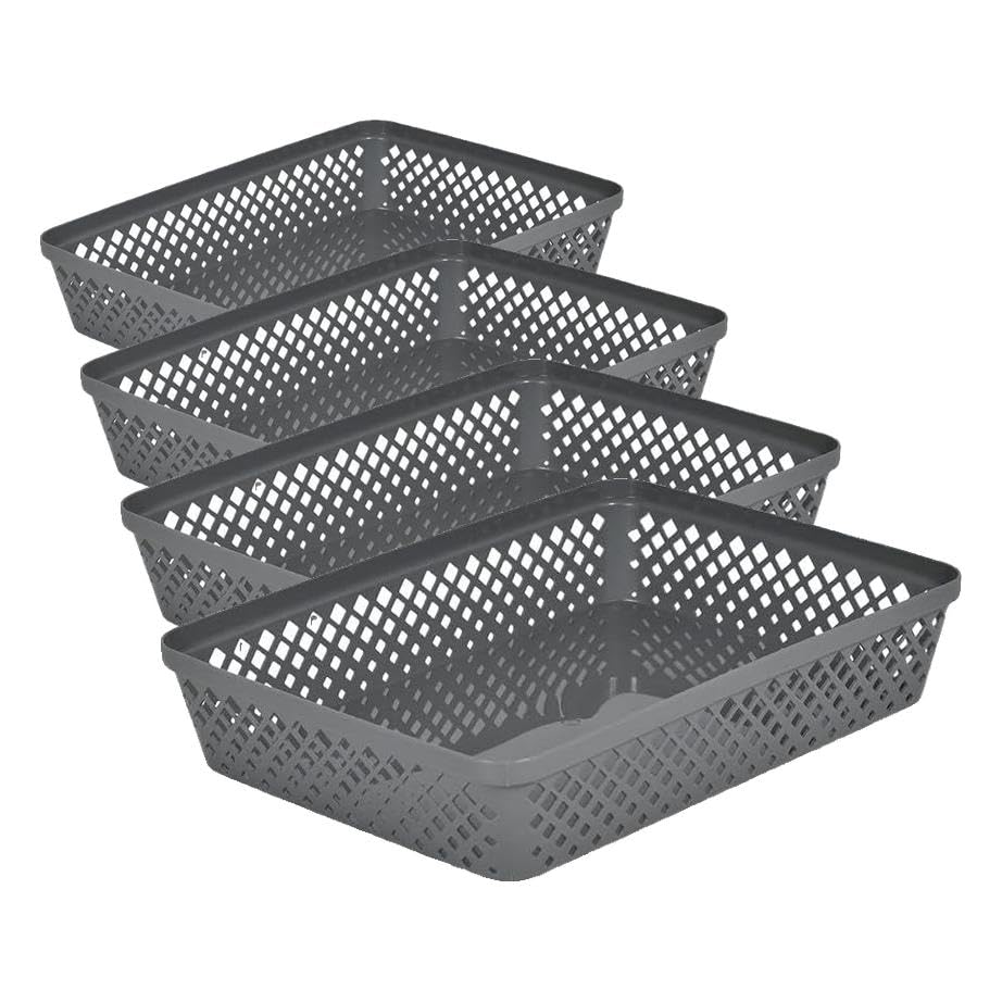 Image of Glad Plastic Storage Basket Set - Multipurpose Drawer Trays, Kitchen Pantry Containers, and Bathroom Bins - Large Organizers, Grey, 3 Count (Pack of 4)