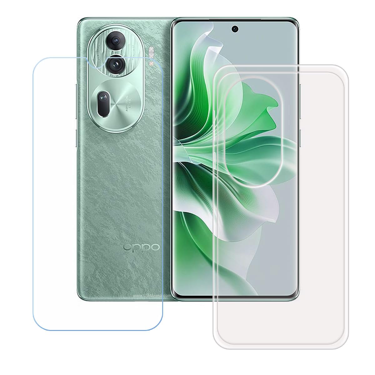FZZSZS Case for Oppo Reno11 Pro PJJ110 + Tempered Glass Screen Protector Protective Film,Slim Transparent Soft Gel TPU Silicone Phone Case Cover for