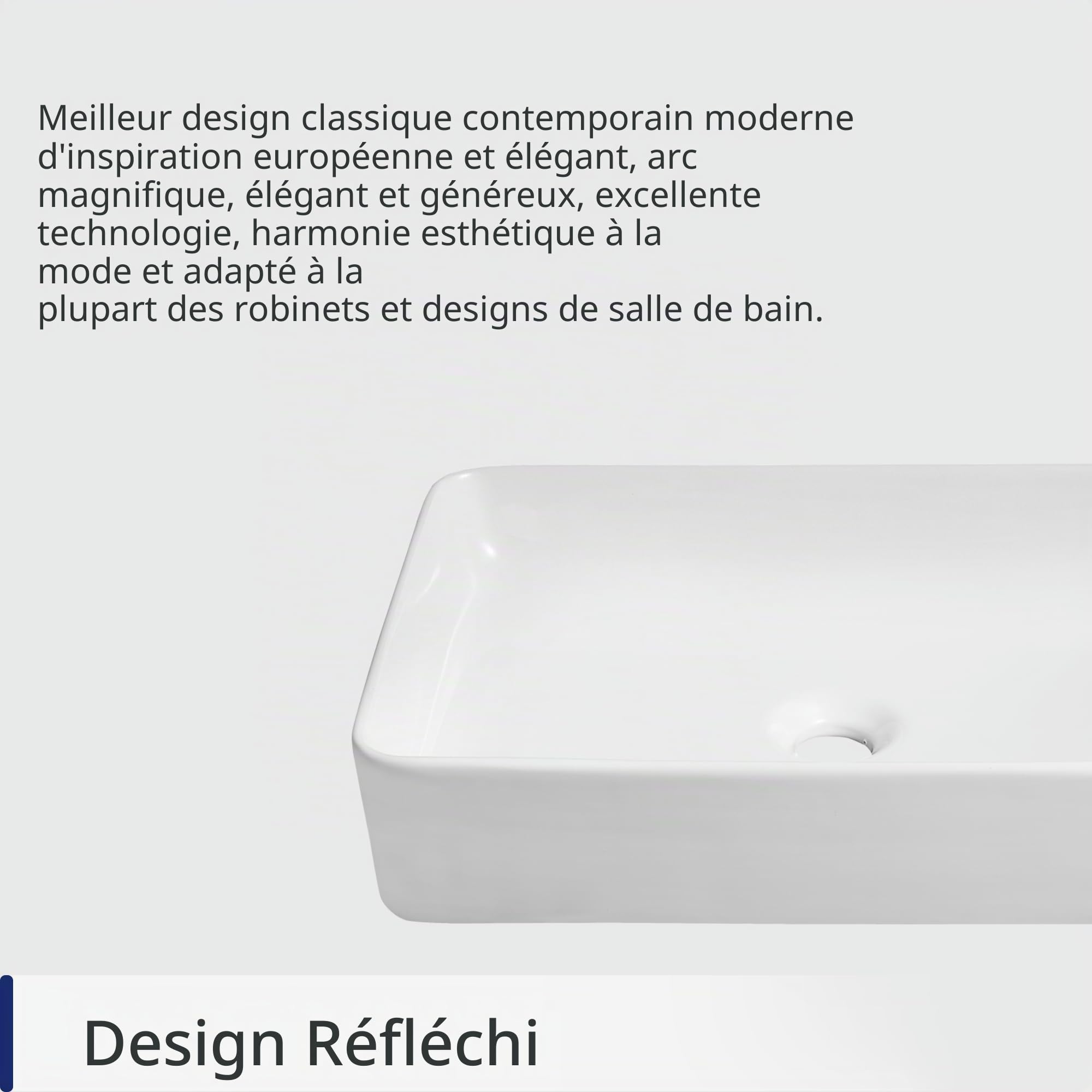 DeerValley Vasque à Poser,Lavabo Rectangulaire en Céramique Blanc pour Salle de Bains et WC, 505 x 340 mm