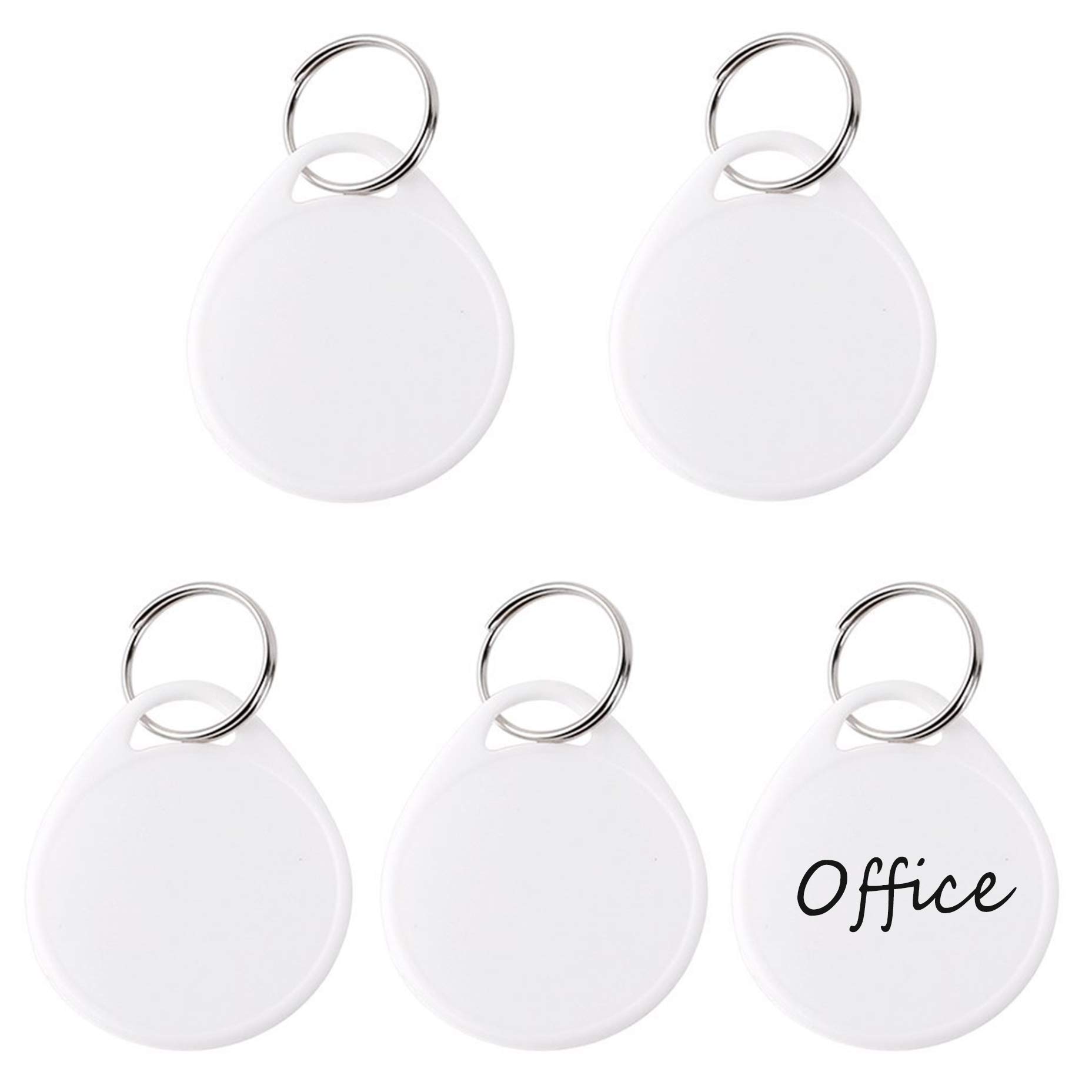 Uniclife Round Plastic Key Tags with Split Ring, White Label, 100 Pack