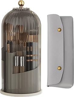 Longzhuo Suporte de pincel de maquiagem, suporte de pincel de maquiagem com tampa, organizador de pincéis de maquiagem rotativo de 360° com pequena bolsa de maquiagem de viagem, armazenamento de pincéis de maquiagem para bancada de banheiro e mesa de maquiagem