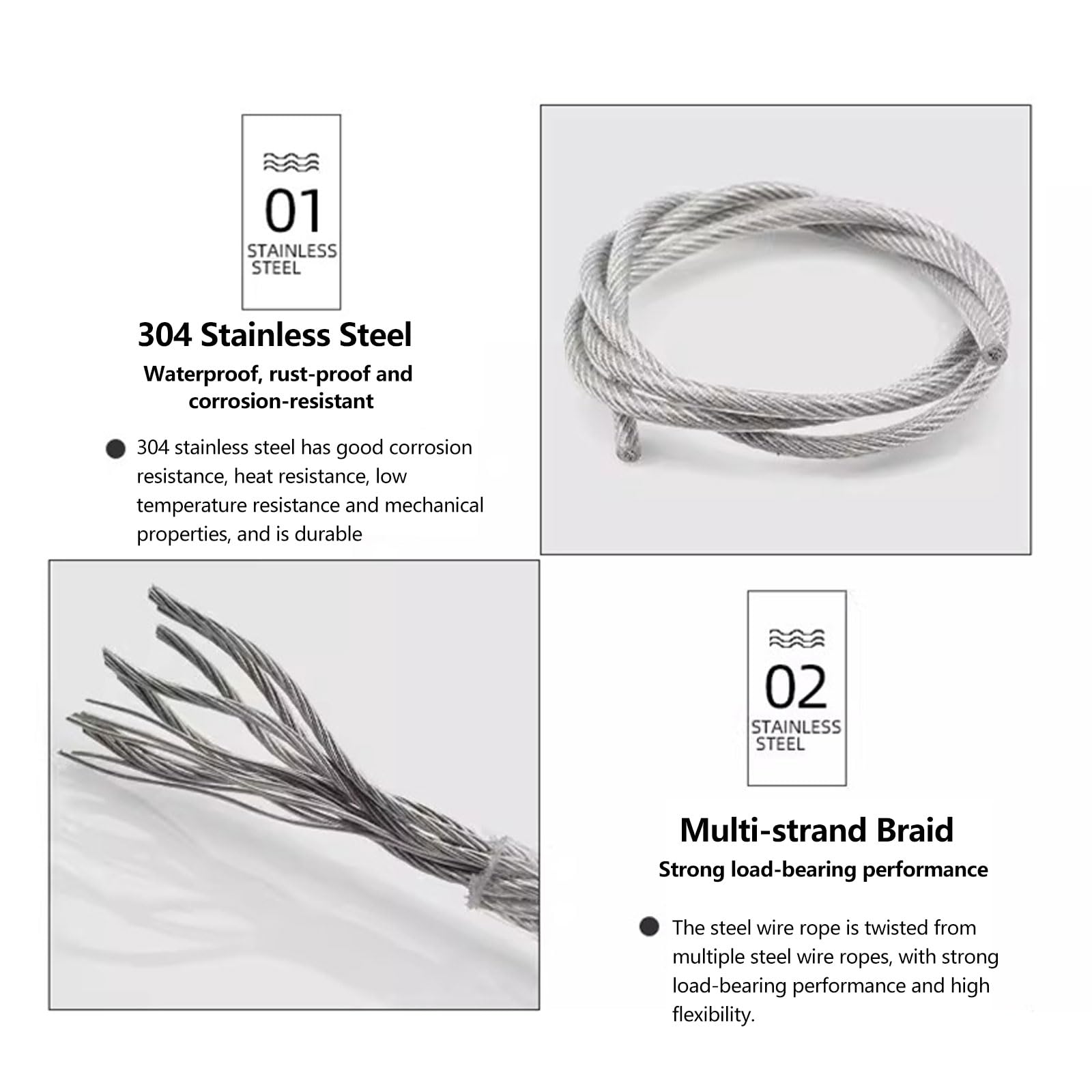 Cavo Acciaio Inox 4mm Corda Metallica in Acciaio 10/20m Corda in Acciaio Inossidabile Nucleo 7x19 Cavetto Acciaio per Appendere, Lamp, Filo Stendibiancheria, Tende, Giardino, Ringhiere(Size:20M)