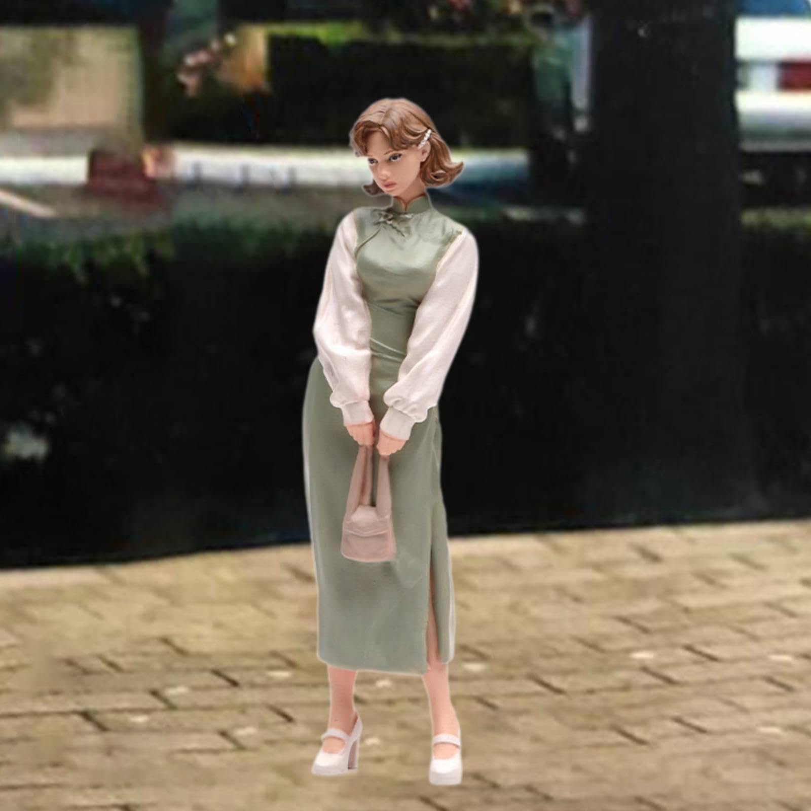 F Fityle Modello Femminile di Cheongsam in 1/24 con Capelli Corti, per Giochi di Ruolo, Personaggio 3D Realistico da Collezione per Tavolo di Sabbia e