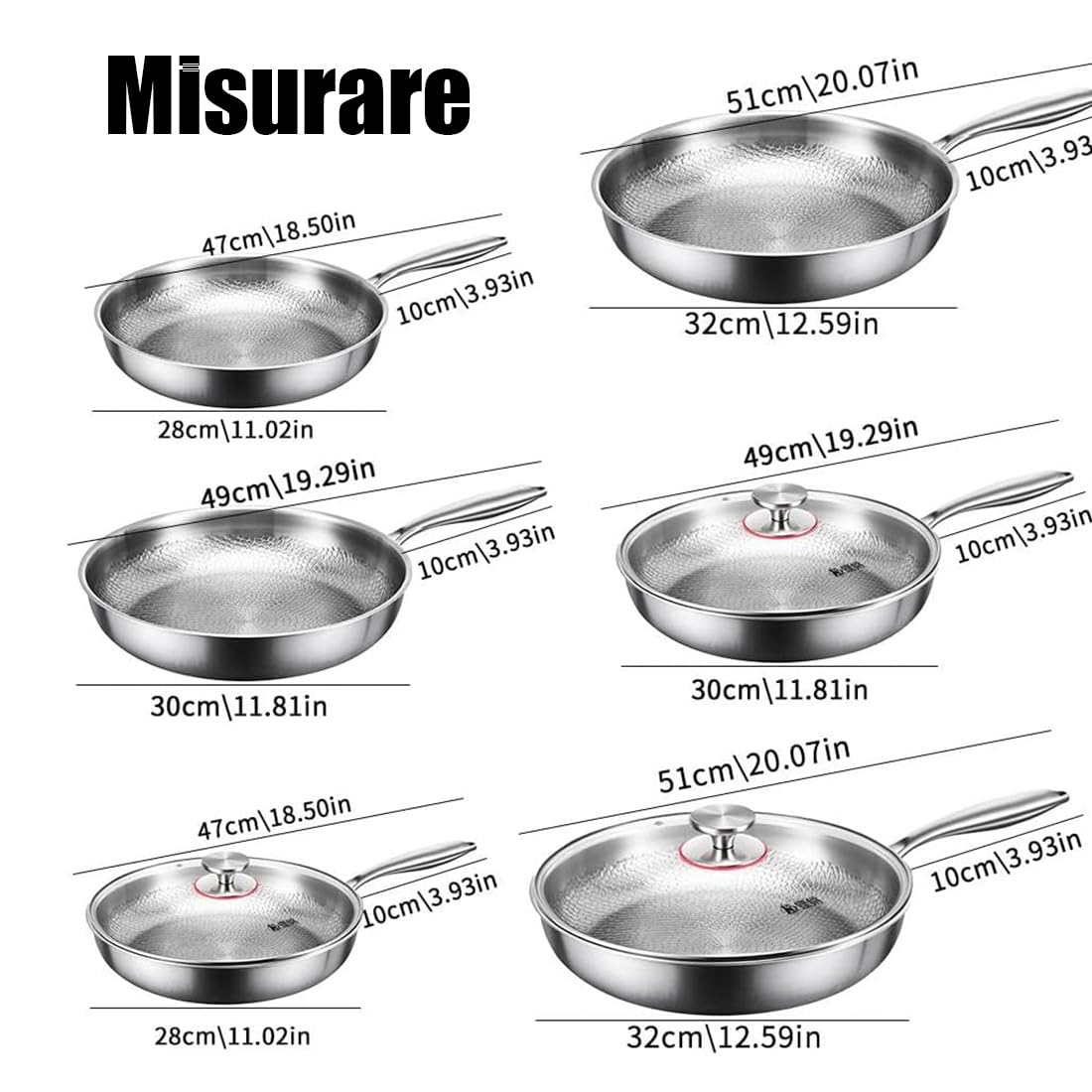 Padelle Titanio Puro, Titan Pfanne Unbeschichtet with Lid and Spatula, Padella in Titanio for Kitchen and Camping, Uncoated Frying Pan, Pro Hammered Non-Stick Pans for Any Hob (Con Coperchio, 26cm)