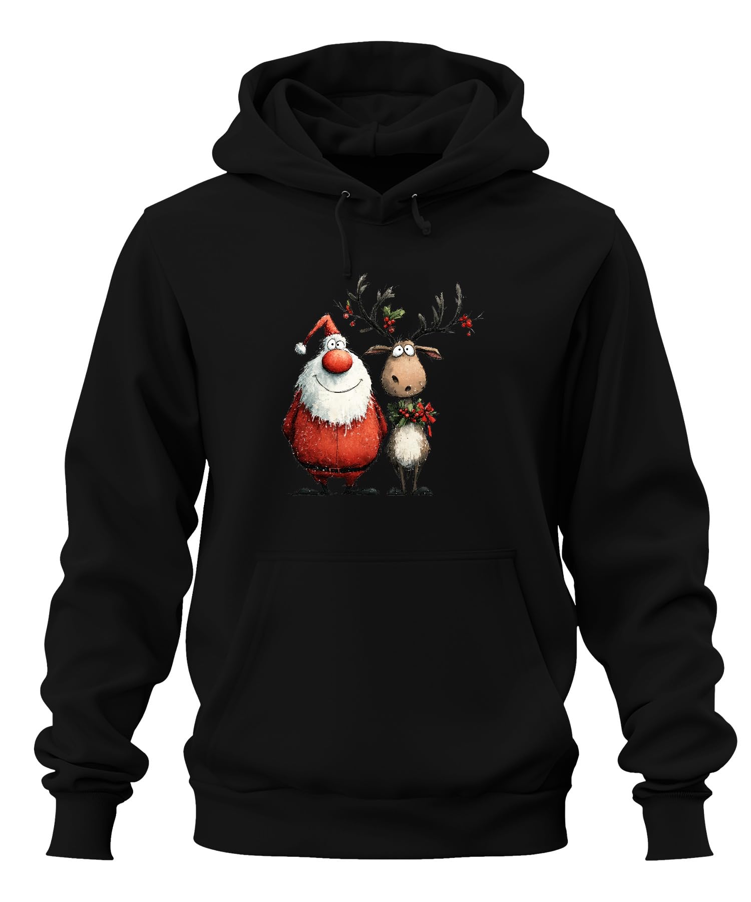 Zabawny Święty Mikołaj i renifer kreskówka prezent na Boże Narodzenie Unisex bluza z kapturem