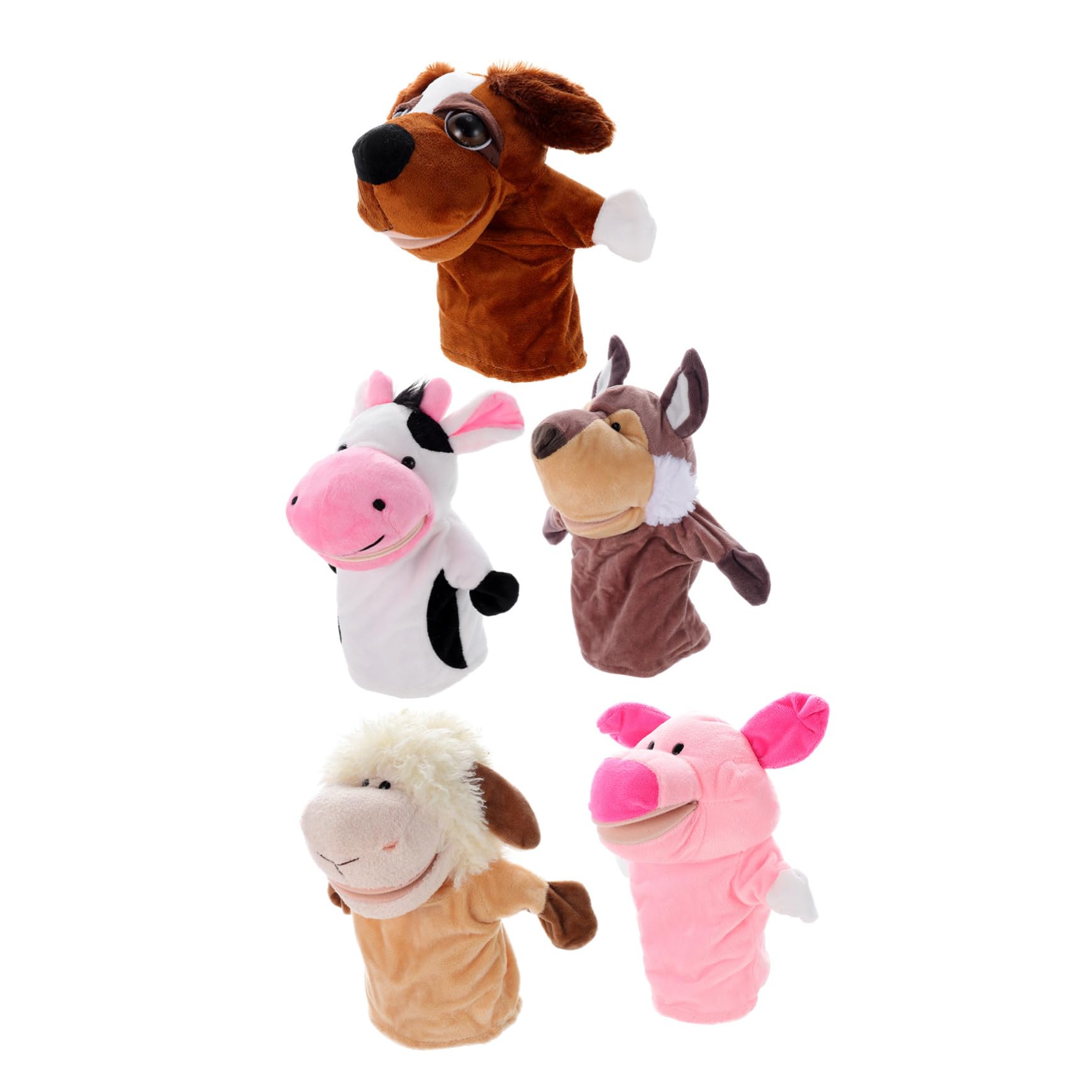 Marionnettes à Bouche Mobile 5 Pièces en Peluche Courte