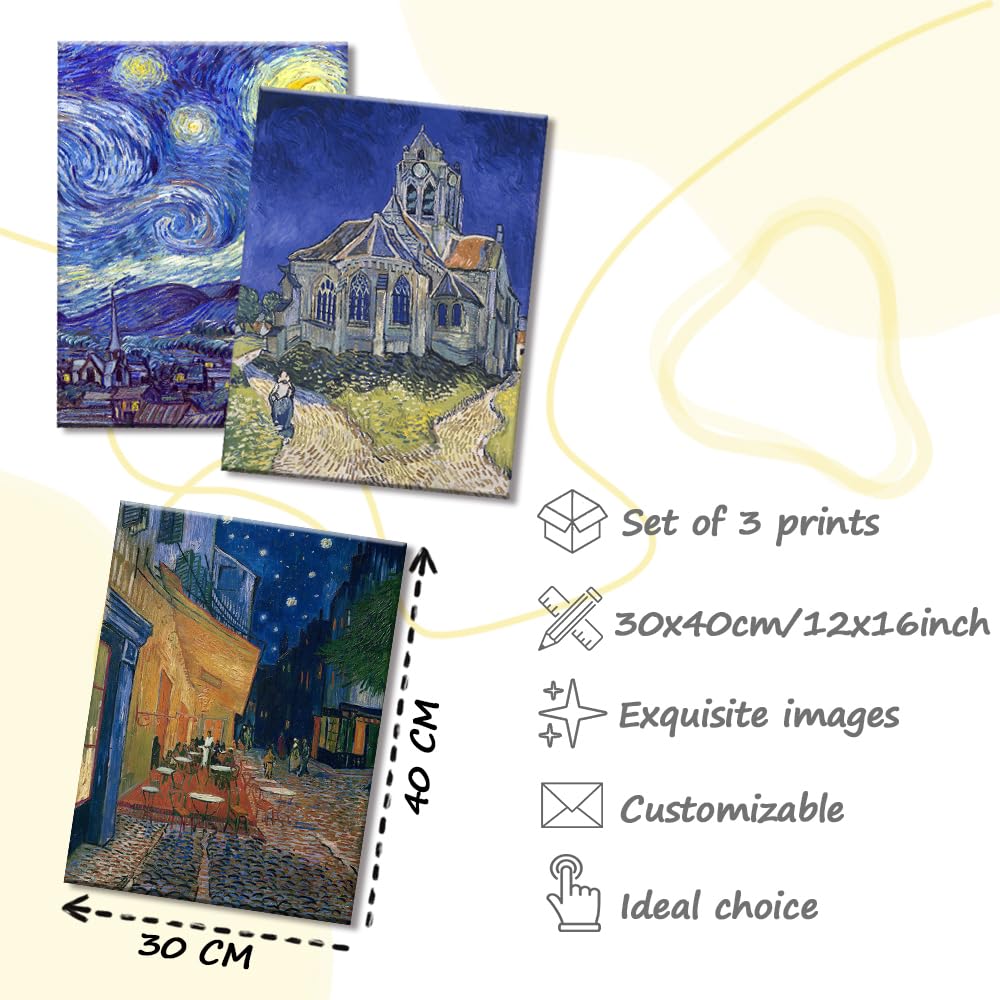 Piy Painting 6er Set Wandbilder Leinwand (30x40cm): Van Gogh Reproduktionen (Sternennacht) & Moderne Rosa Kirschblüten – 6-teilige Kunstdrucke Set für Wohnzimmer Schlafzimmer Flur, Geschenk-Set