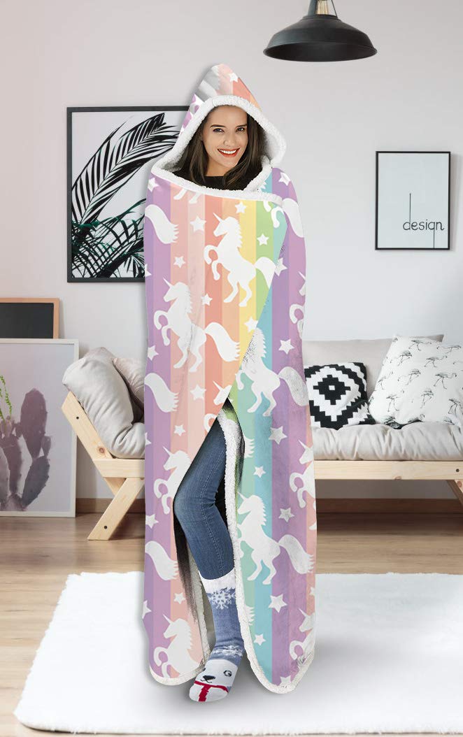 Uideazone Hooded Blanket Teens Kids Women Men 3d Cute Rainbow
