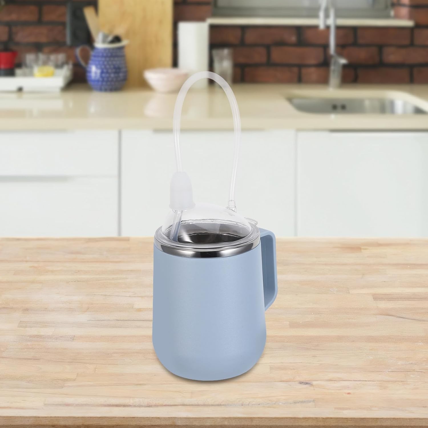 KICHOUSE 1 Set Leakproof Mug For Seniors - 15oz/450ml Elderly Drinking Mug With Lid And Straw - Non-Spill Sippy Cup For Bedridden Patients - Dysphagia Therapy Drinking Cup