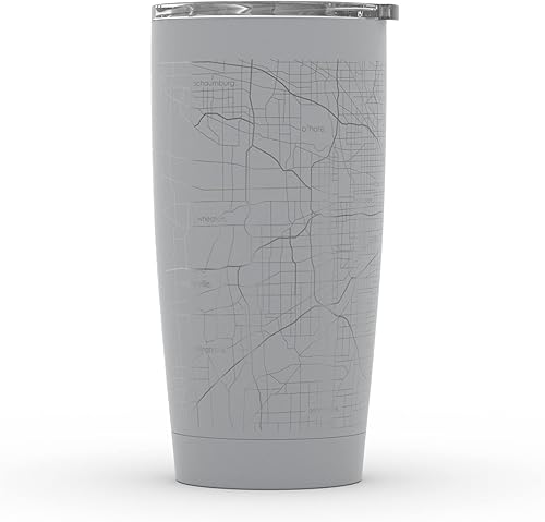 Vista 98 de Well Told Vaso de café aislado con diseño de mapa de Nueva York grabado, taza de acero inoxidable grabada (20 onzas, negro) con aislamiento de mapa
