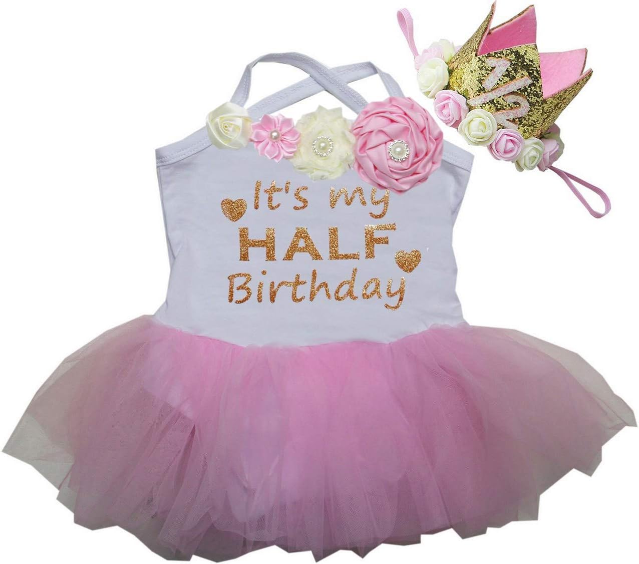 Kirei Sui Baby Half Birthday Dress 1/2 Crown Princess Tutu Bodysuit Large Pink