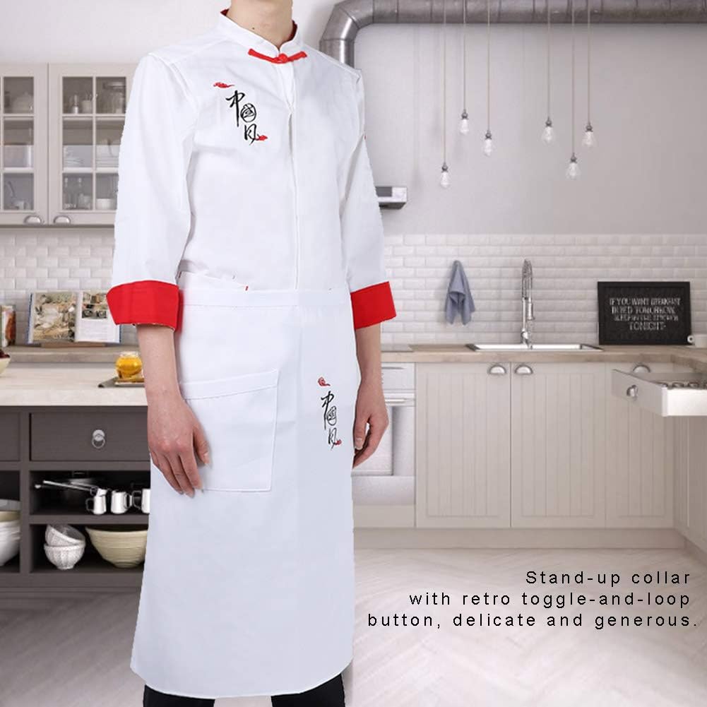 2Pcs Vintage Unisex Chef's Uniform Set, Chef Coat with Apron, Long Sleeve Chef Jacket, Premium Cotton Chef Outfit with Absorption Strip, Stand Up Collar for Men and Women (XXL:175-185)