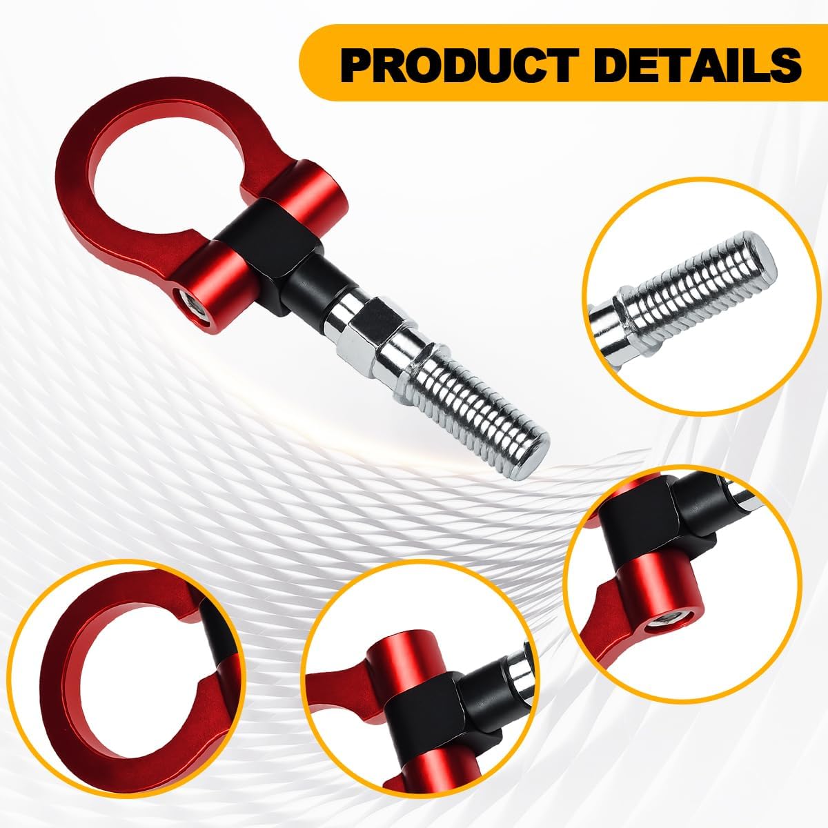 Car Front Bumper Tow Hook, Heavy-Duty Waterproof Screw-on Smooth Bumper Puller Towing Trailer Hook, Rust-Proof Trailer Pull Ring Decoration, Universal for Sedans SUVs Trucks (Red)