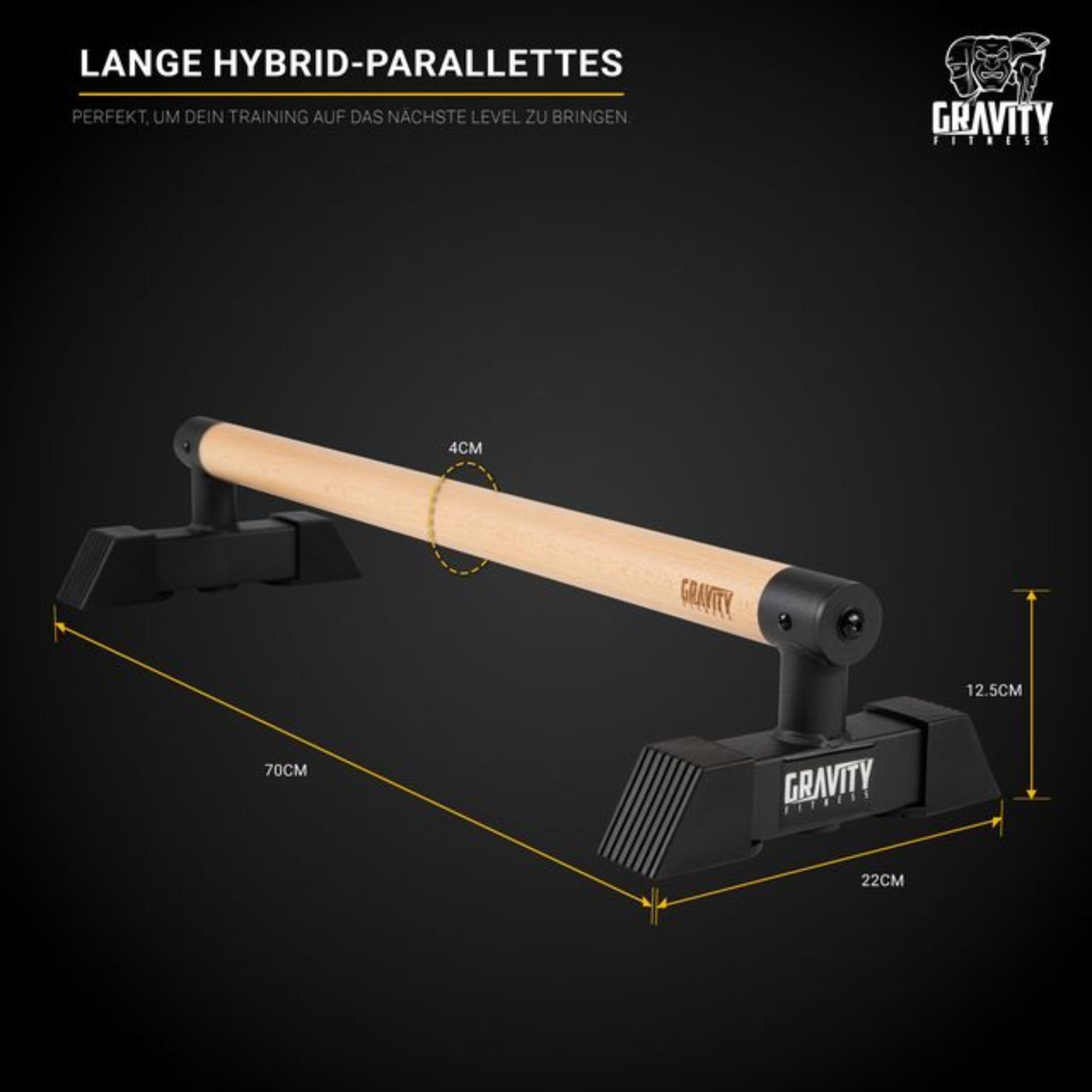 Gravity Fitness Paralletes, Hybrid-Holz- und Stahlgymnastik inspirieren P-Stangen für Calisthenics, Handbalancing, kommerzielle Qualität, aber geeignet für zu Hause