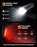 Vista 4 de Luces de bicicleta gran angular de 1200 lm para conducción nocturna, 3+5 modos y luces de bicicleta impermeables IP65 delanteras y traseras, luces
