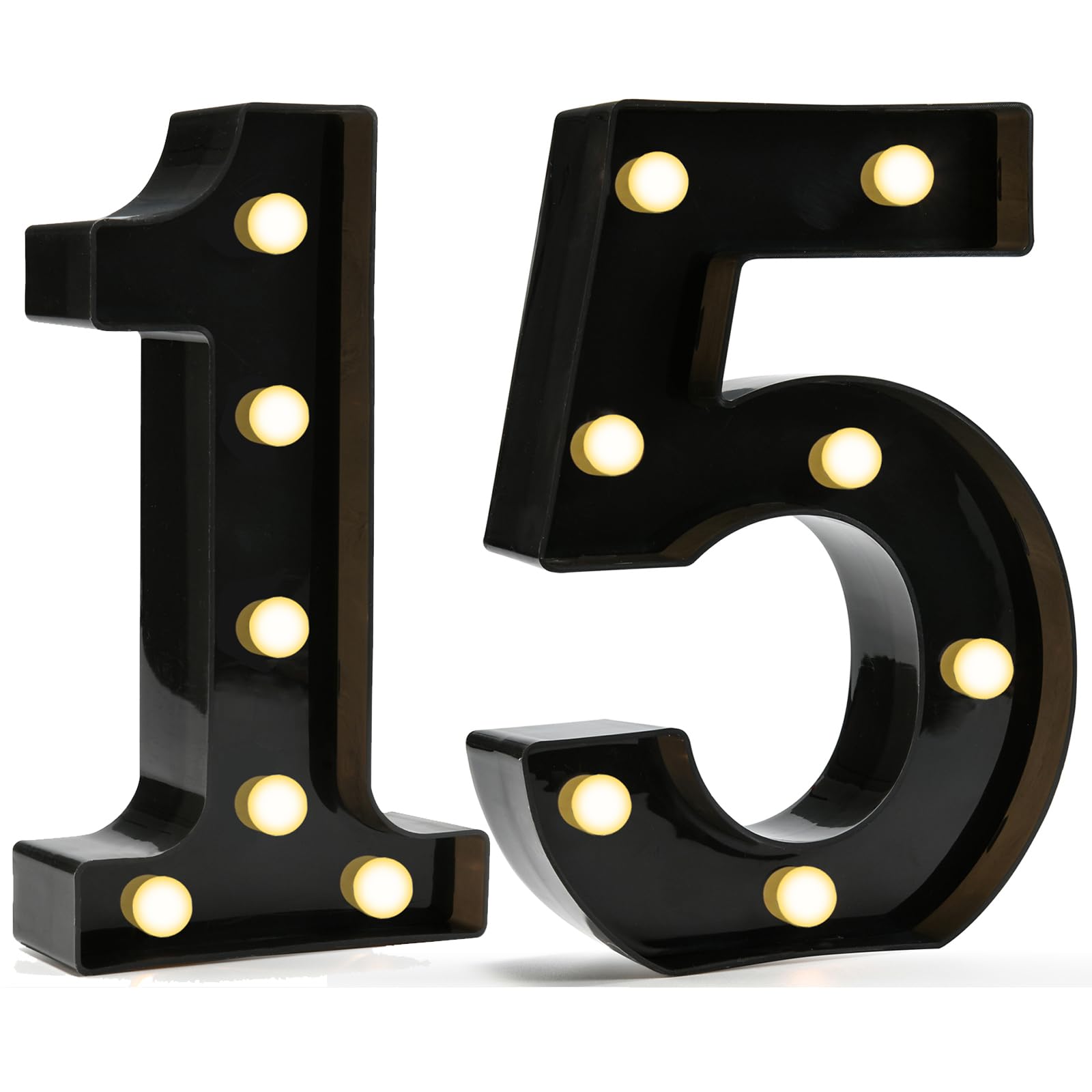 Decorative LED Light Up Numbers, 15th Birthday Decorations for Teen Girls Boys, Black Marquee Numbers 15 Sign for Boys Girls Gift Party Backdrop 15th Wedding Anniversary Decor, Number 15