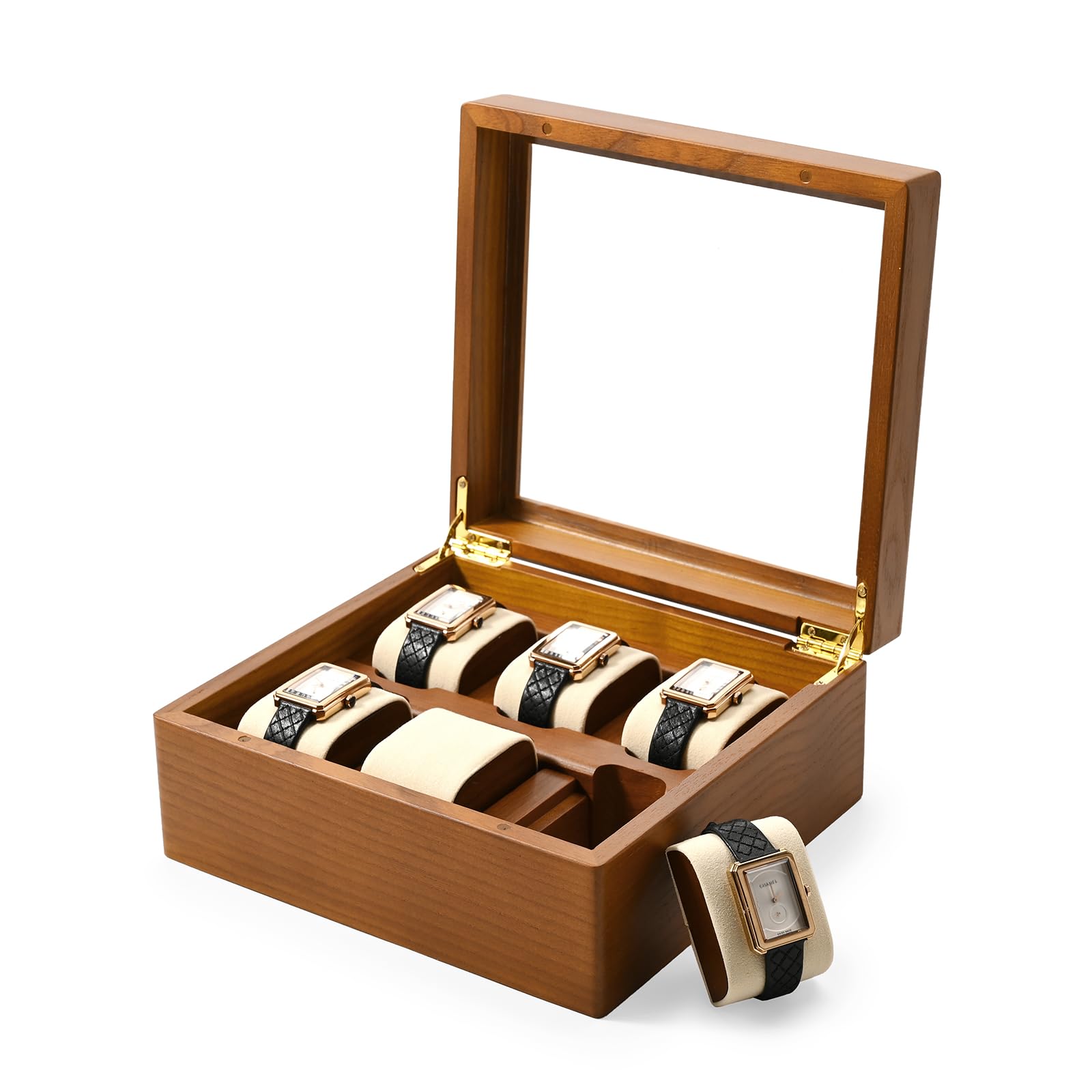 Oirlv Boîte De Montre En Bois Massif Organisateur Avec Couvercle 6 Montres,Watch box