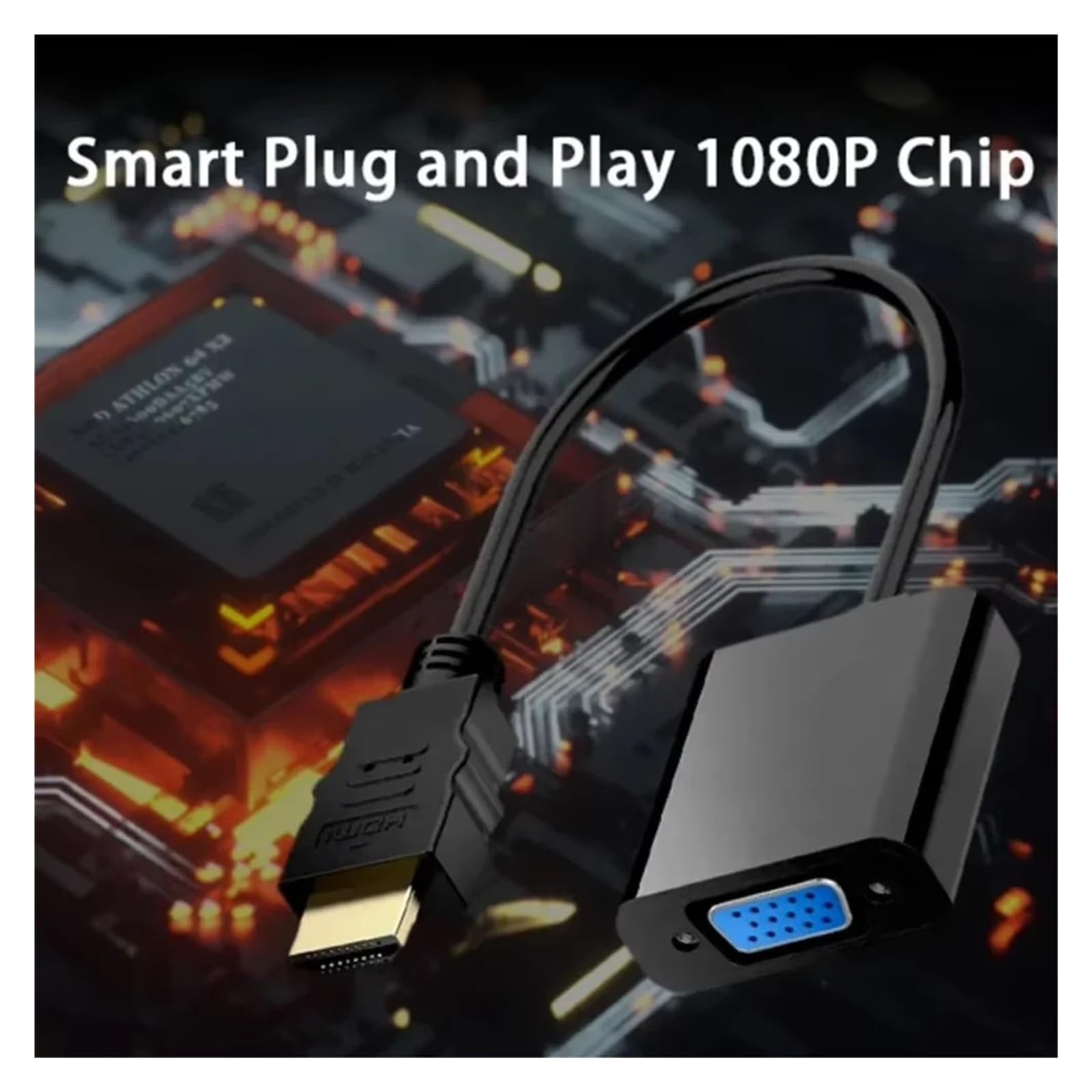 Adattatore da HDMI a VGA 1080p con porta audio e alimentazione per computer portatile PC proiettore (HDMI a VGA nero)