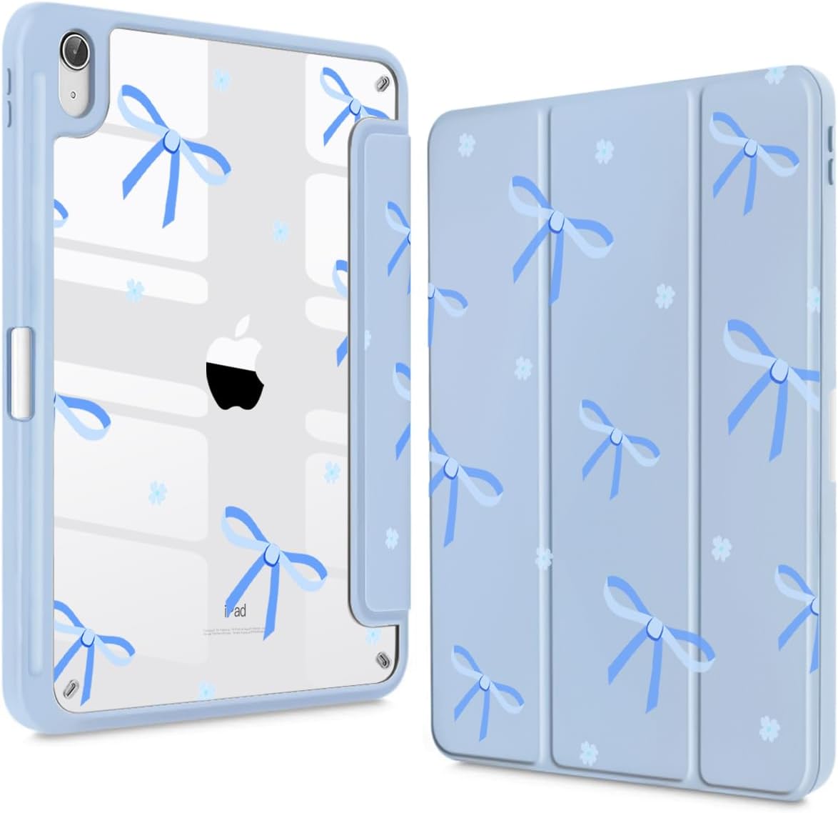 Teryeefi Case for iPad (A16) 11 inch 2025 & 10.9'' iPad 10th Generation 2022, 3D Pattern Slim Lightweight Protective Cover with Stand, Auto Wake/Sleep Function, Clear PC +TPU Back Shell, Blue Bow