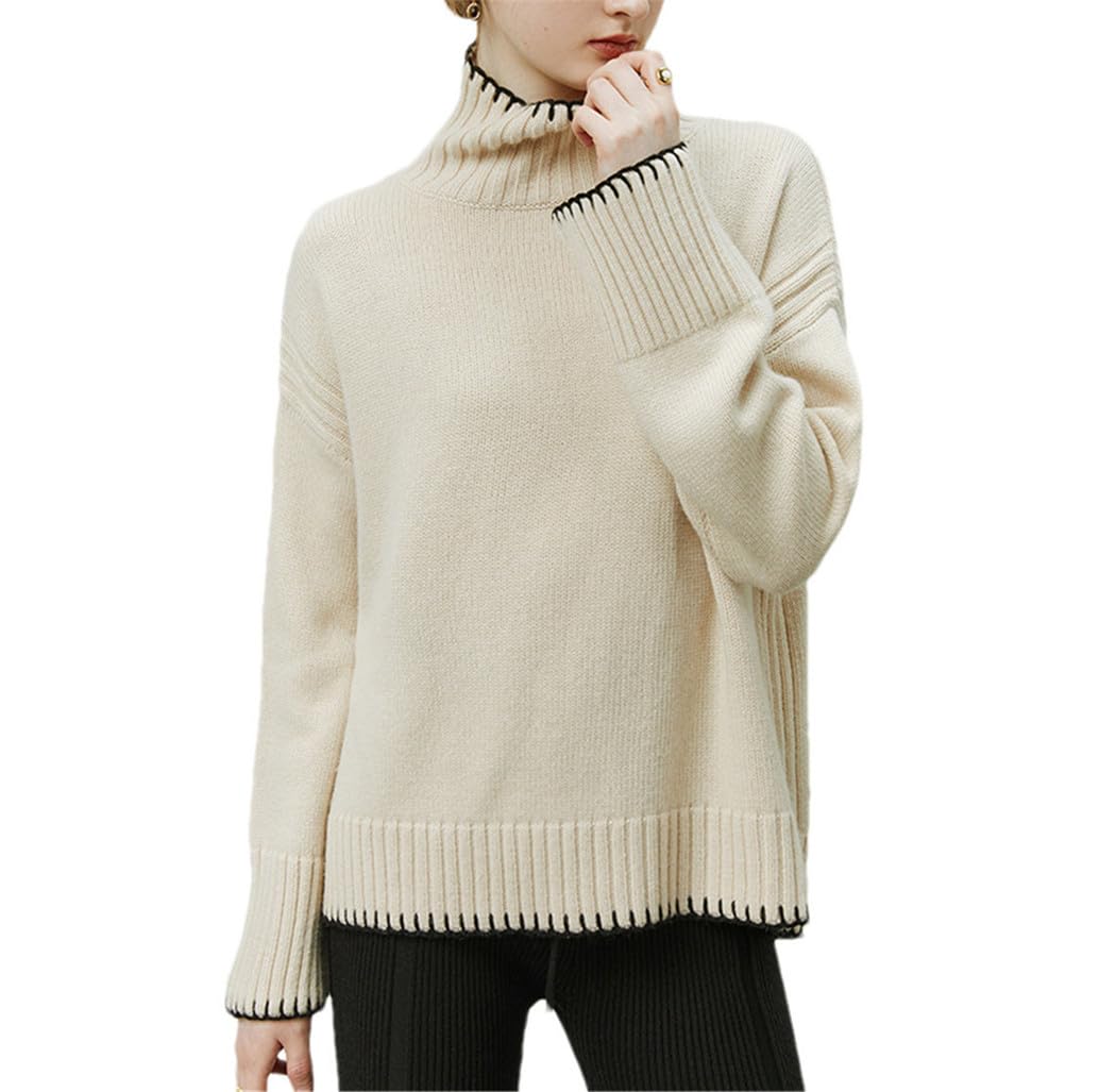Frauen Hoher Kragen Lose Pullover Pullover Solide Lässige Lange Ärmel Dicke Pullover