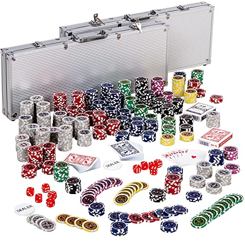 GAMES PLANET Ultimate Pokerset mit 1000 hochwertigen 12 Gramm METALLKERN Laserchips, inkl. 4X Pokerdecks, Alu Pokerkoffer, 10x Würfel, 2X Dealer Button, Poker, Set, Pokerchips, Koffer, Jetons