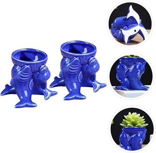 Miniatura 6 de YARNOW 3 Pairs Dolphin Pen Holder Ornament Sea Animals Indoor Plant Pot Suculentas Pencil Cup Ceramic Planter Succulent Planter Pots Dolphin