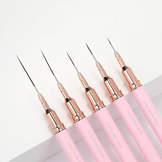 Nail Art Brushes, 5Pcs Professional Nail Art Liner Brushes Painting Nail Art Brush Set Nail Art Tools for Thin Long Lines, Tiny Details, Fine Drawing, Sizes 4/8/12/20/25mm(Pink)