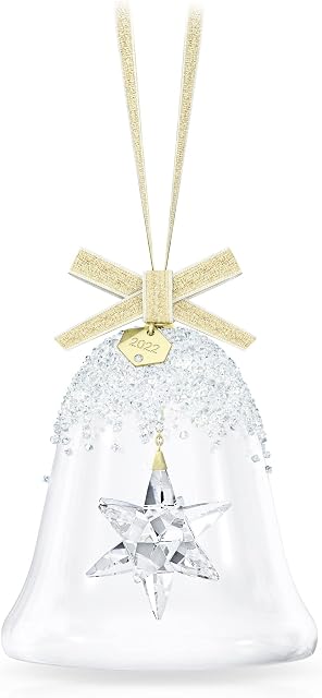 Swarovski Annual Edition 2022 Bell Ornament, White Swarovski Crystals with Champagne Gold Tone Plated Metal, from the Swarovski Annual Edition Collection