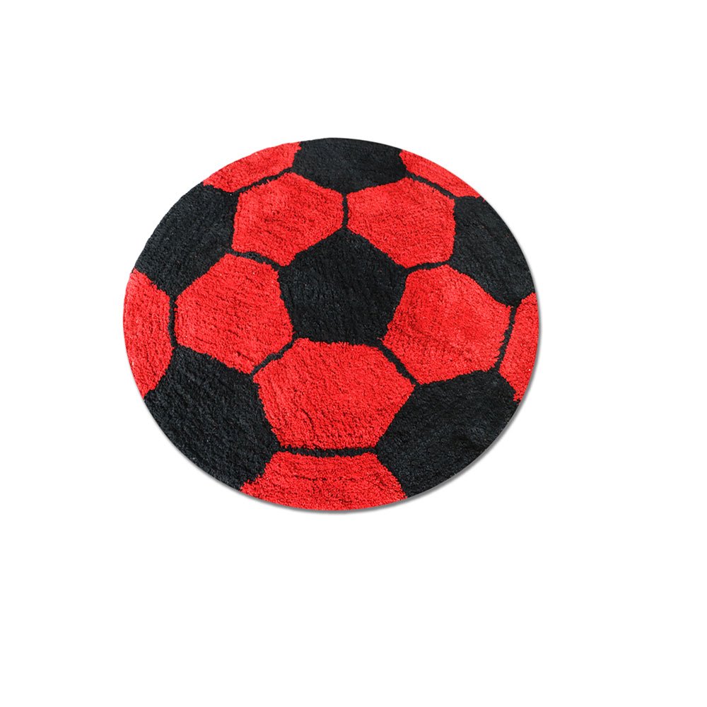 THE HOME TALK Football Design Kids Cotton Round Bathmats | Shaggy Rugs | Bright Colour | Carpet for Kids Room, Play Area, Kindergarten, Nursery School | Acrylic (Red, 60 CM Round) (B078N6NZ2Z) Amazon Price History, Amazon Price Tracker
